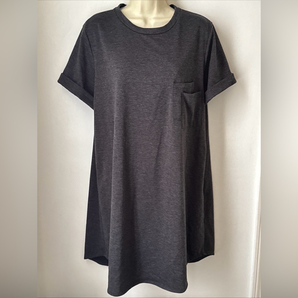 Three Bird Nest Gray Knit Soft Dress Double Pocket Short Sleeve Sz XL